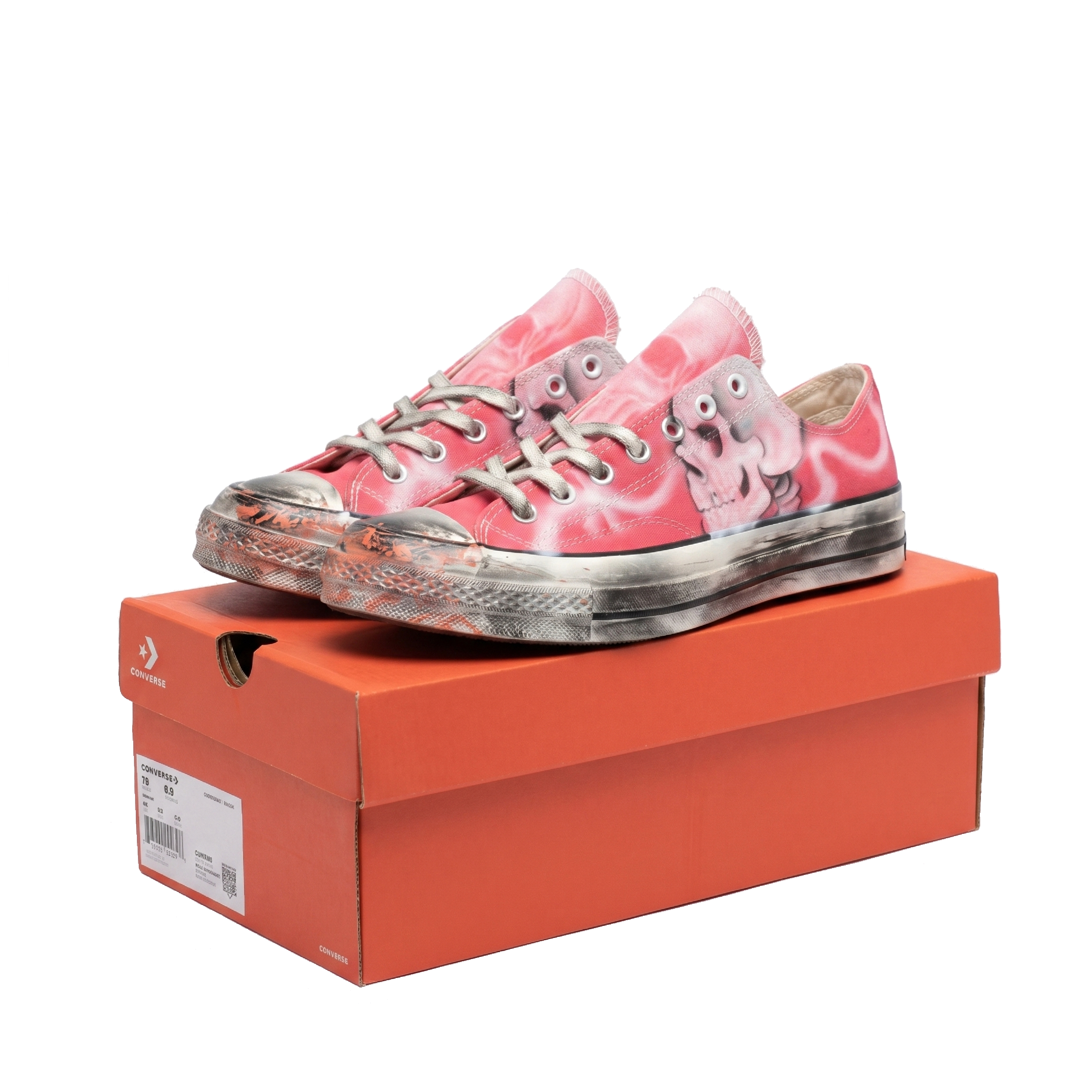 Peach Pink airbrush bulldog+Skull converse