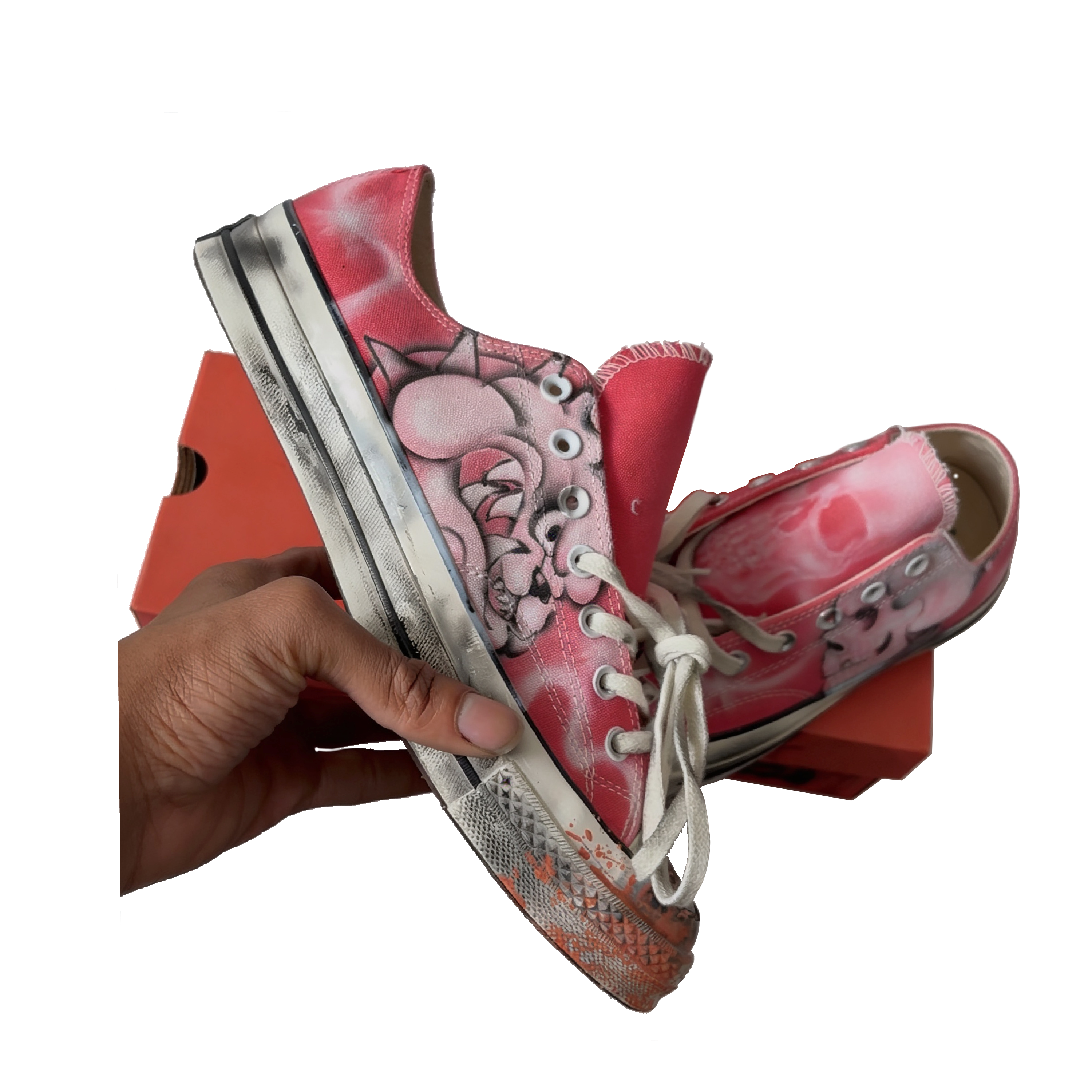 Peach Pink airbrush bulldog+Skull converse