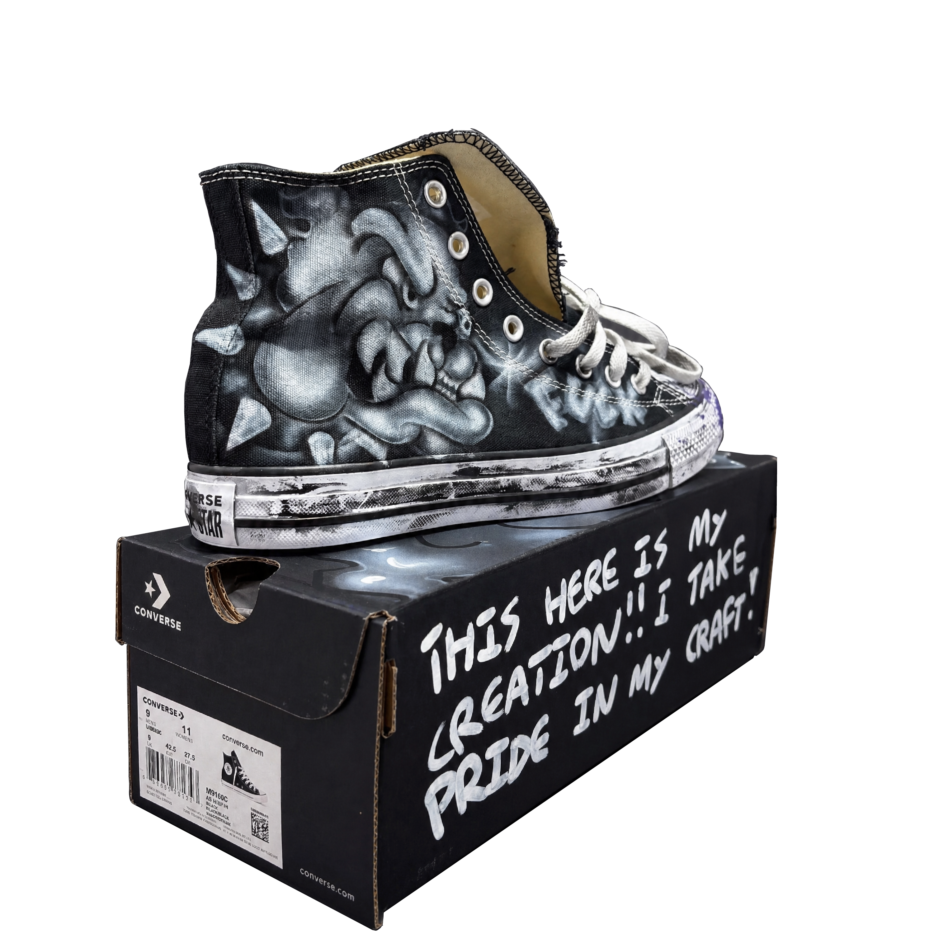 Peach Black airbrush Bulldog+skull converse