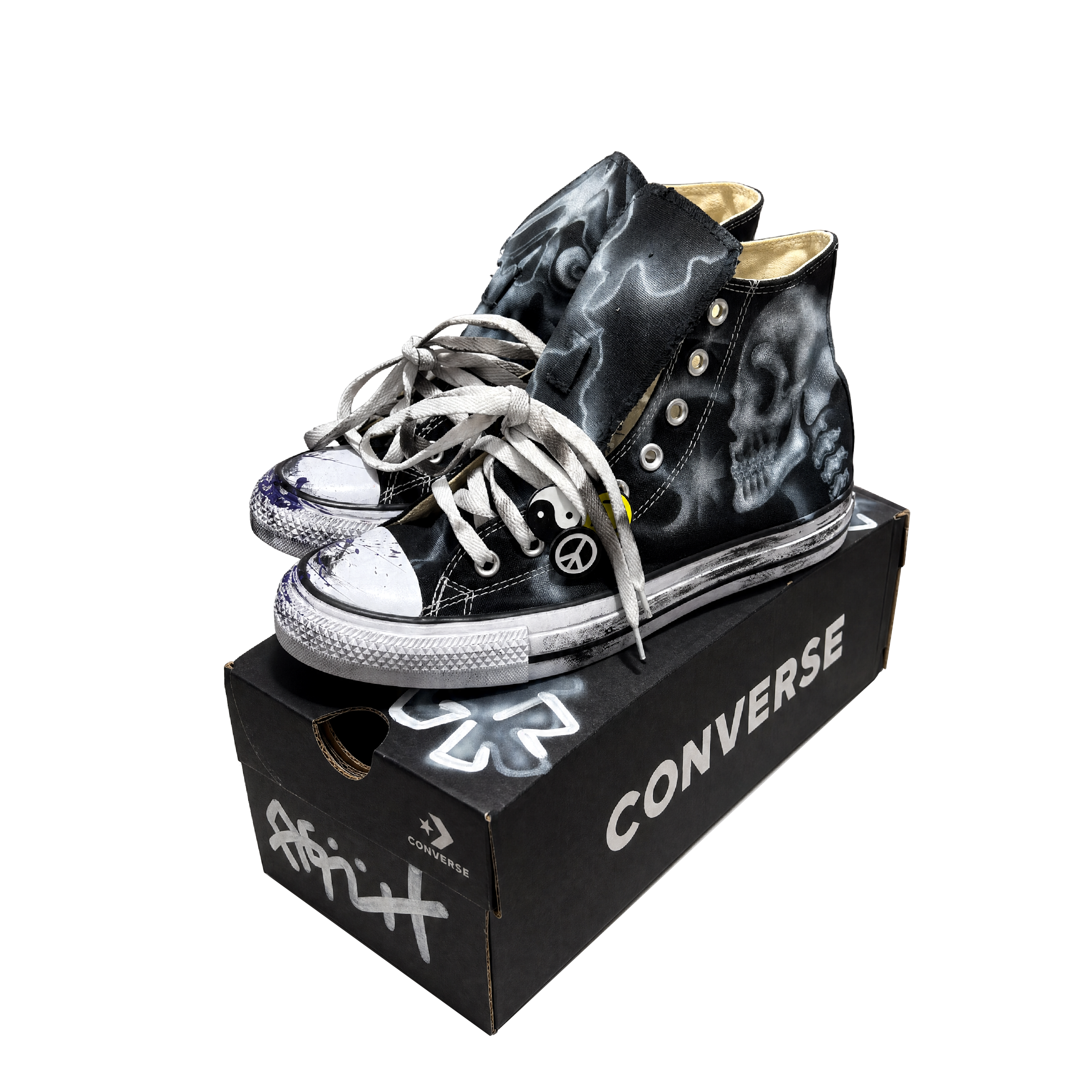 Peach Black airbrush Bulldog+skull converse