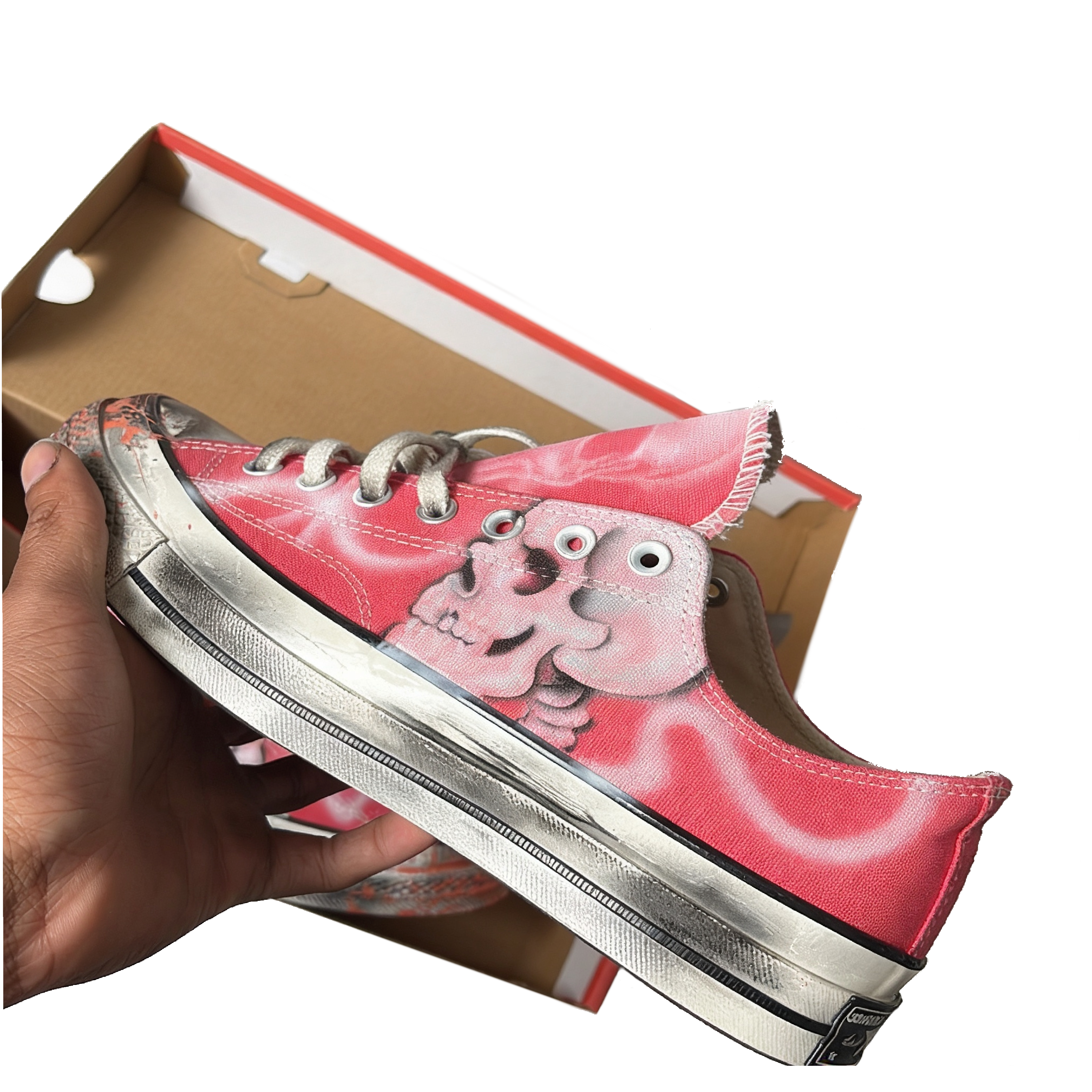 Peach Pink airbrush bulldog+Skull converse