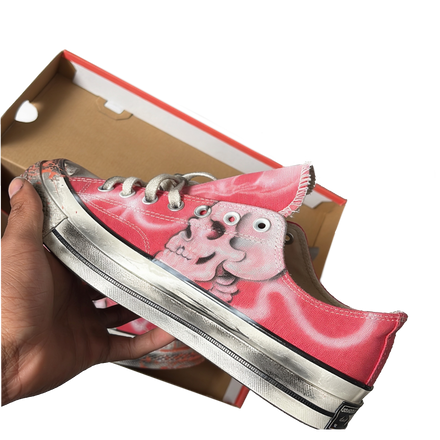 Peach Pink airbrush bulldog+Skull converse