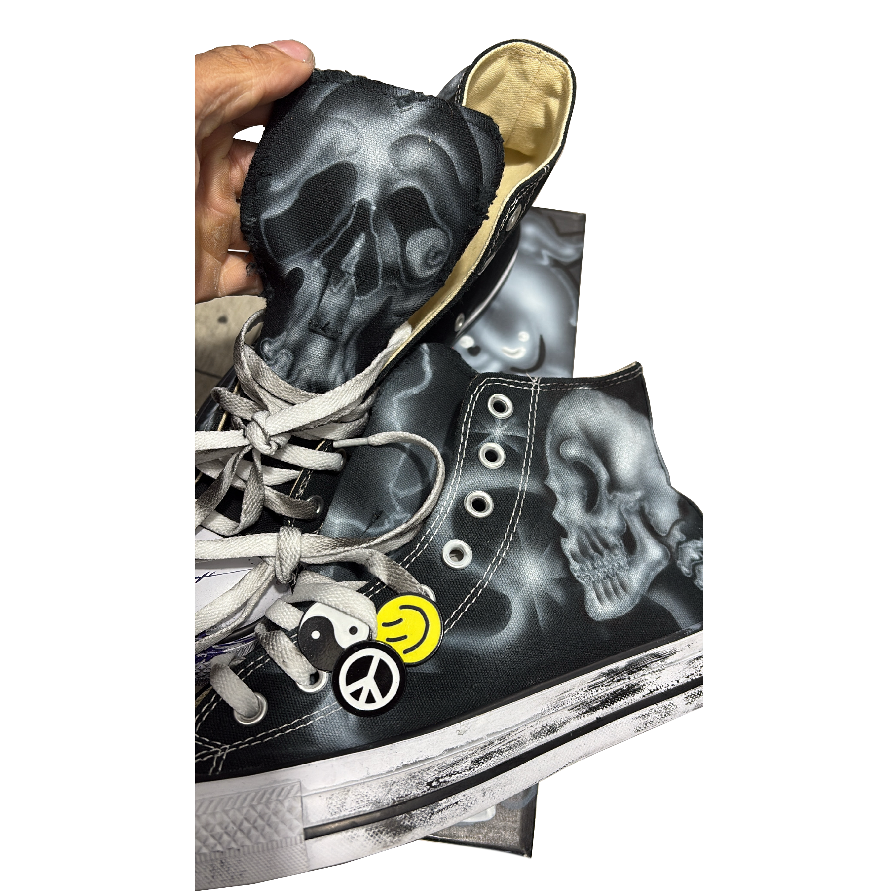 Peach Black airbrush Bulldog+skull converse