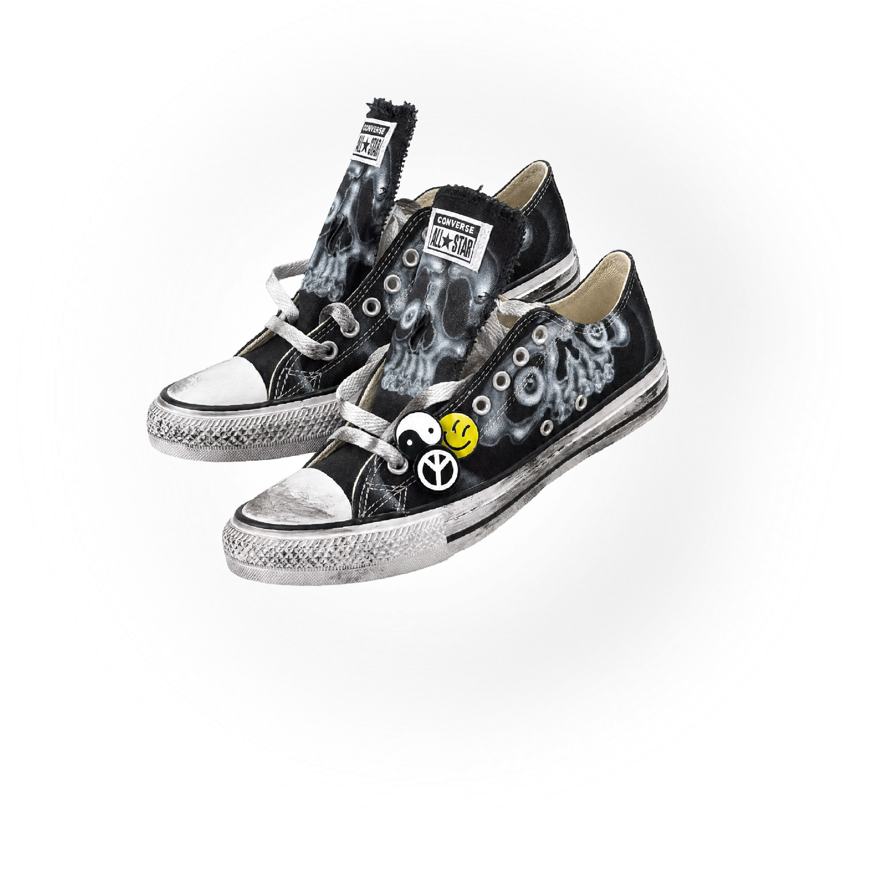 Peach black airbrush skull converse low