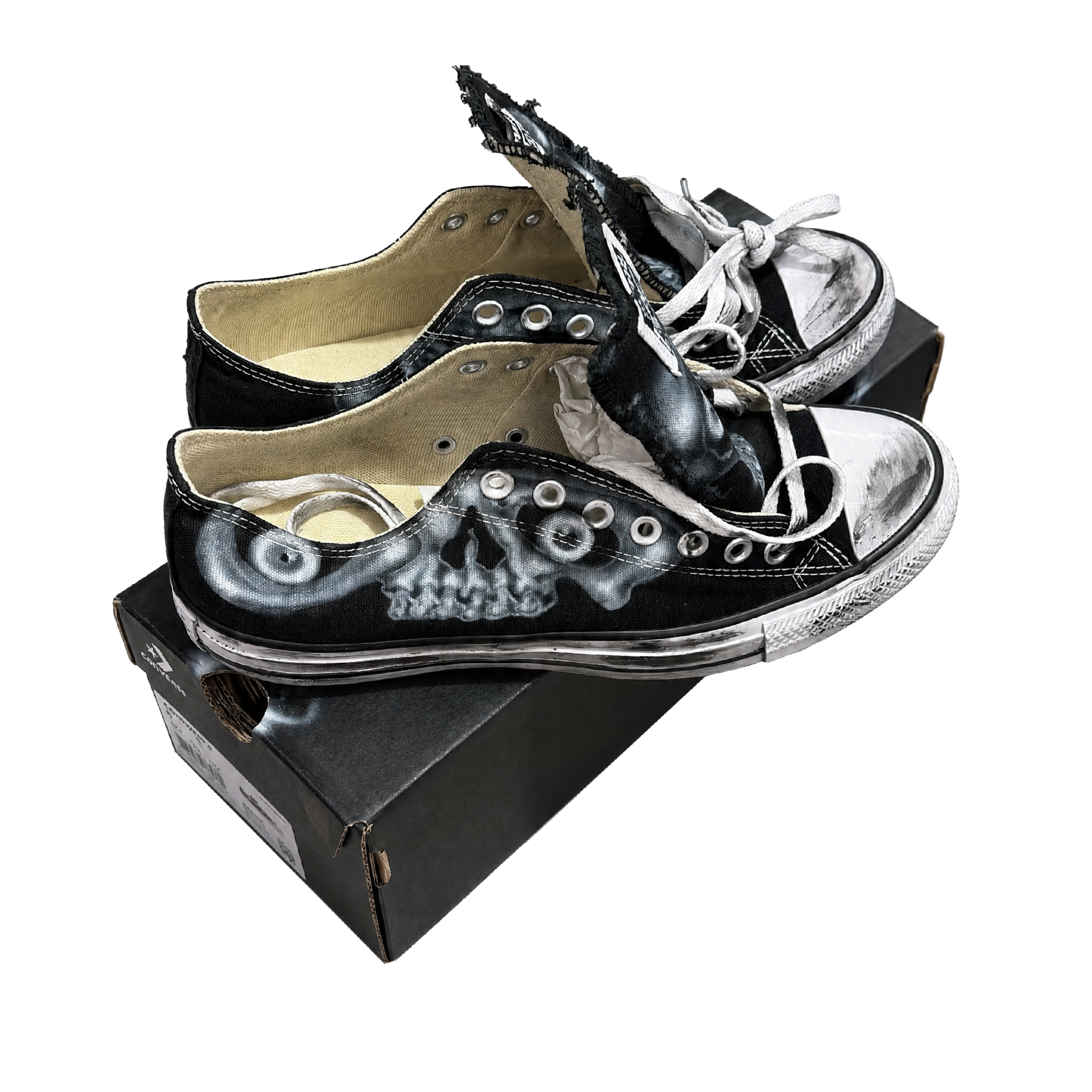 Peach black airbrush skull converse low